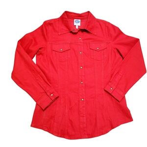DG2 by Diane Gilman Red Button Front Shirt Jacket Women’s Size Medium Shacket